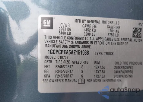 2010 Chevrolet Silverado 1500 Work Truck z USA, uszkodzony, nr VIN 1GCPCPEA6AZ151938